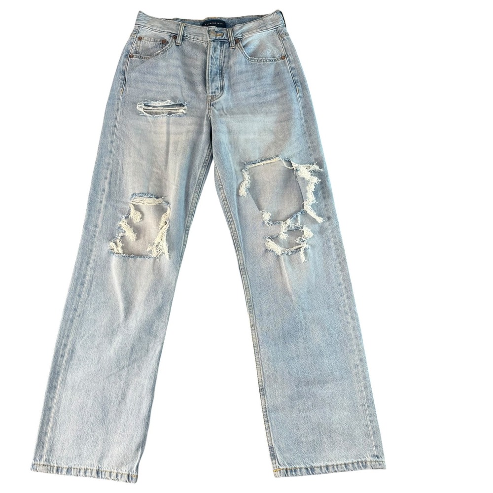 Aeropostale 90s Baggy Jeans Light Wash Distressed High Waisted Size 8 Reg Cotton
